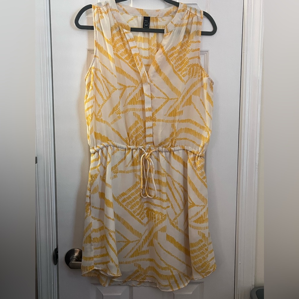 GAP Yellow and White Geometric Midi Dress